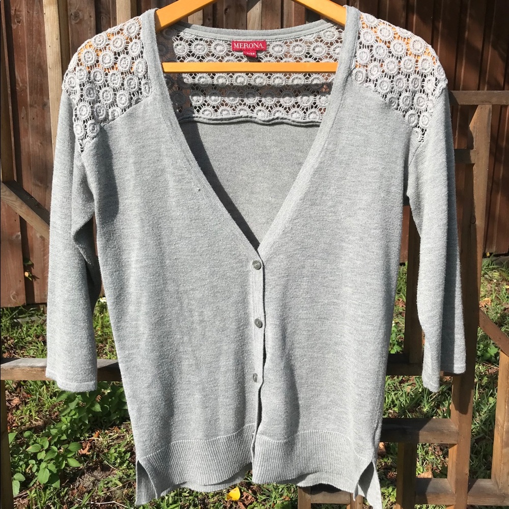 Merona XS Light Gray Cardigan 3/4 sleeves